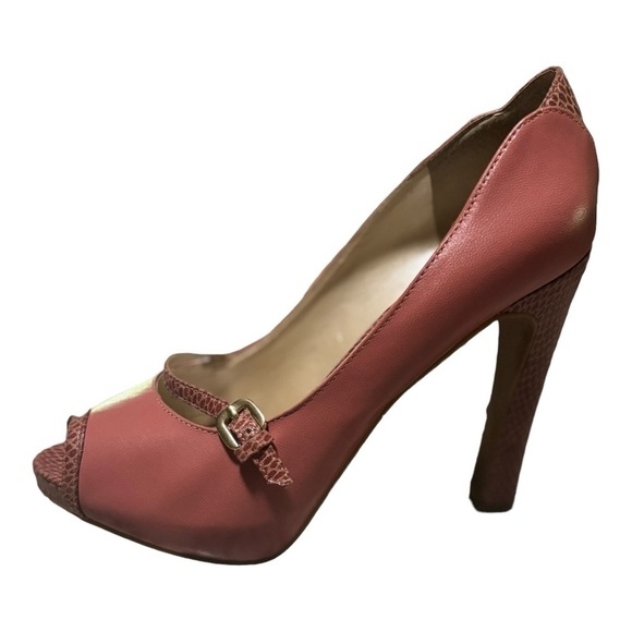 Nine West Mauve Leather Peep Toe Pumps Ladies Size 7.5 M Heels Snakeskin Accent - Picture 12 of 12